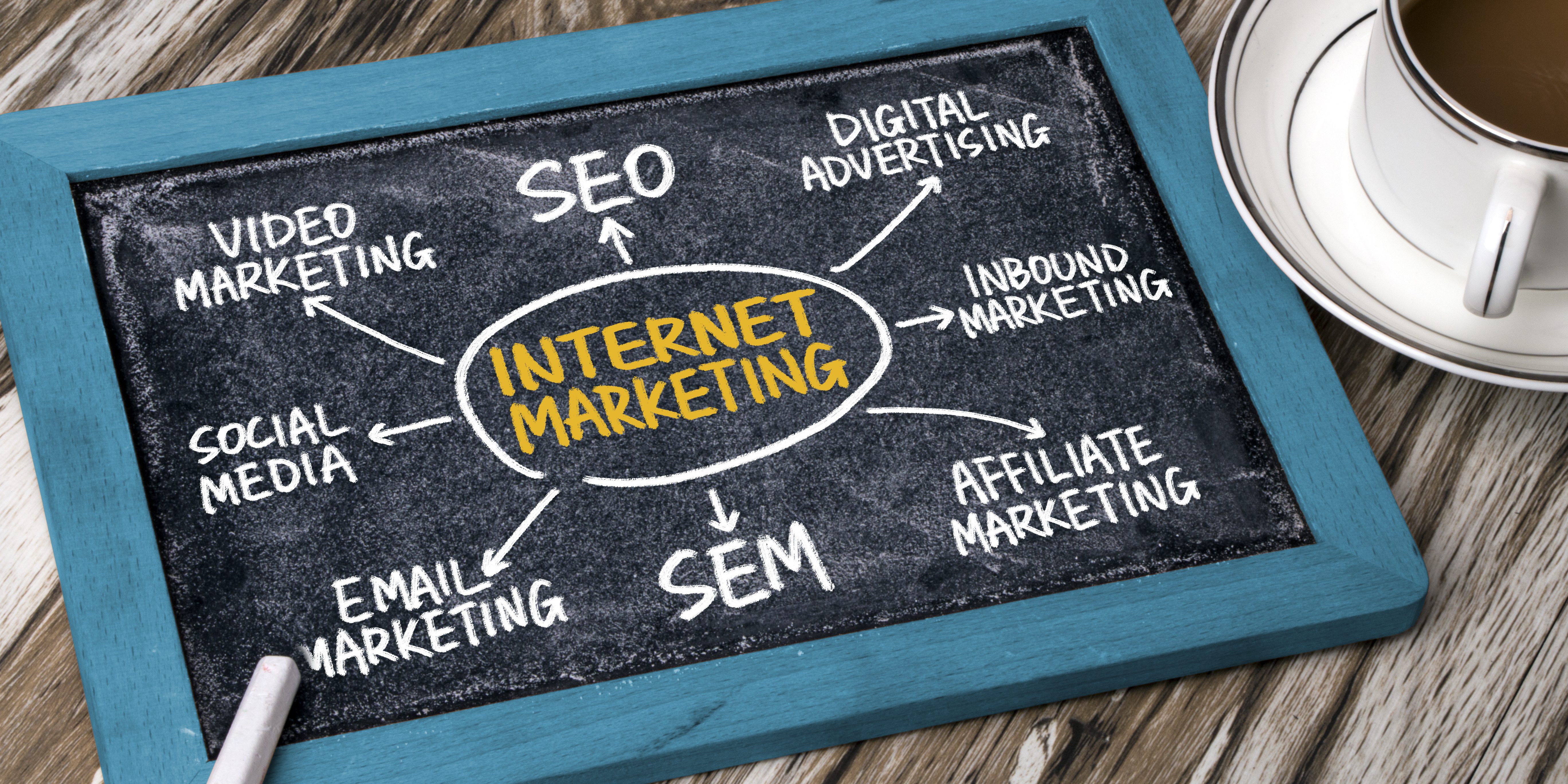 internet marketing flowchart hand drawing on blackboard