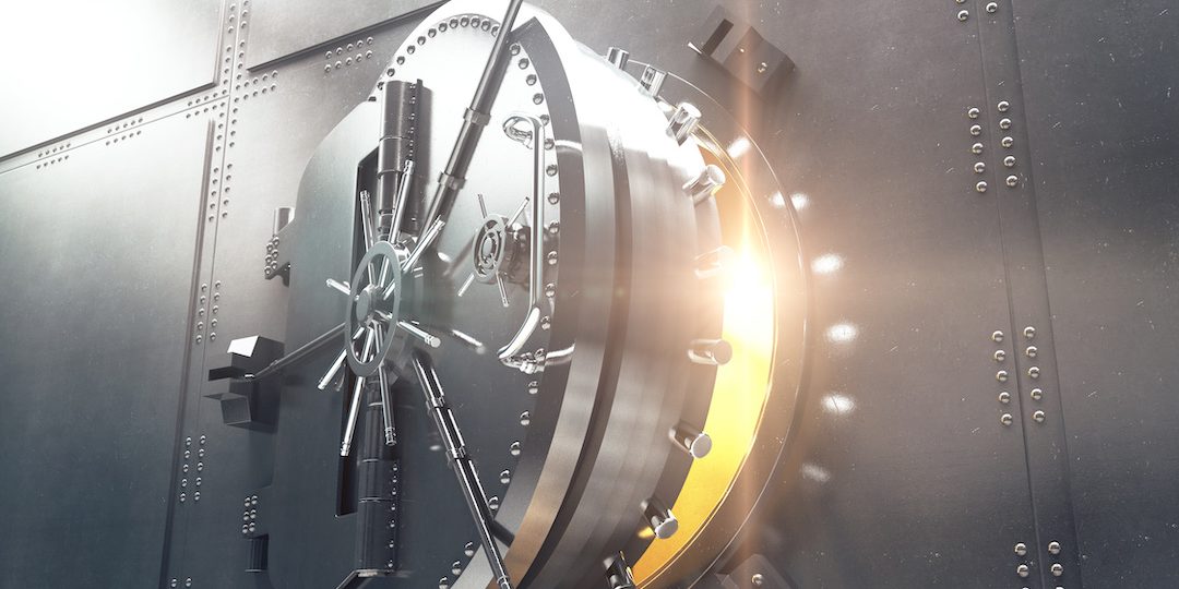 Closeup of bank vault door