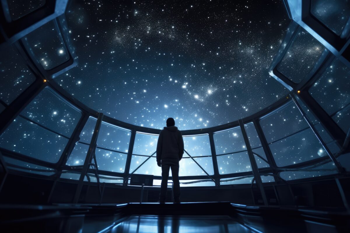 At a high – tech observatory, an astronomer peers through a giant telescope into the star – studded sky. Generative AI