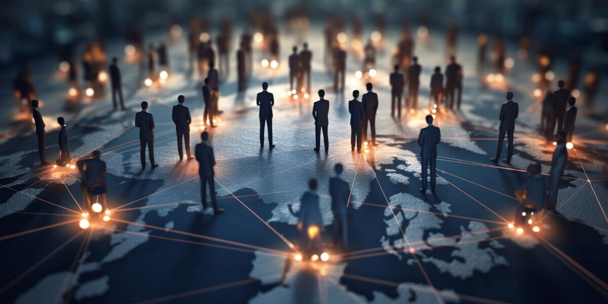 Global business structure of networking. Analysis and data exchange customer connection, HR recruitment and global outsourcing, Customer service, Teamwork, Strategy, Generative Ai